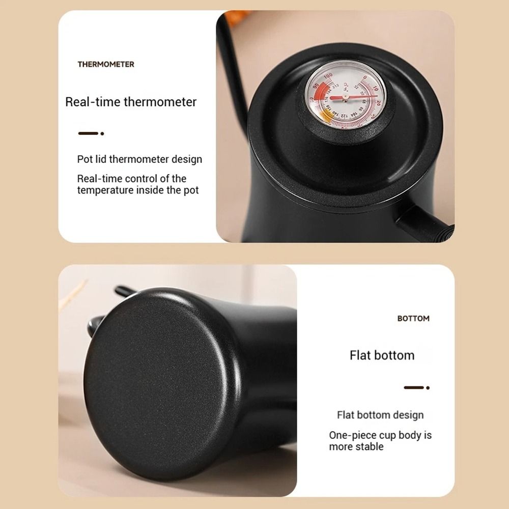 Coffee Extraction Equipment - Roestvrijstalen koffiekan met zwanenhals, druppelopening, houten
