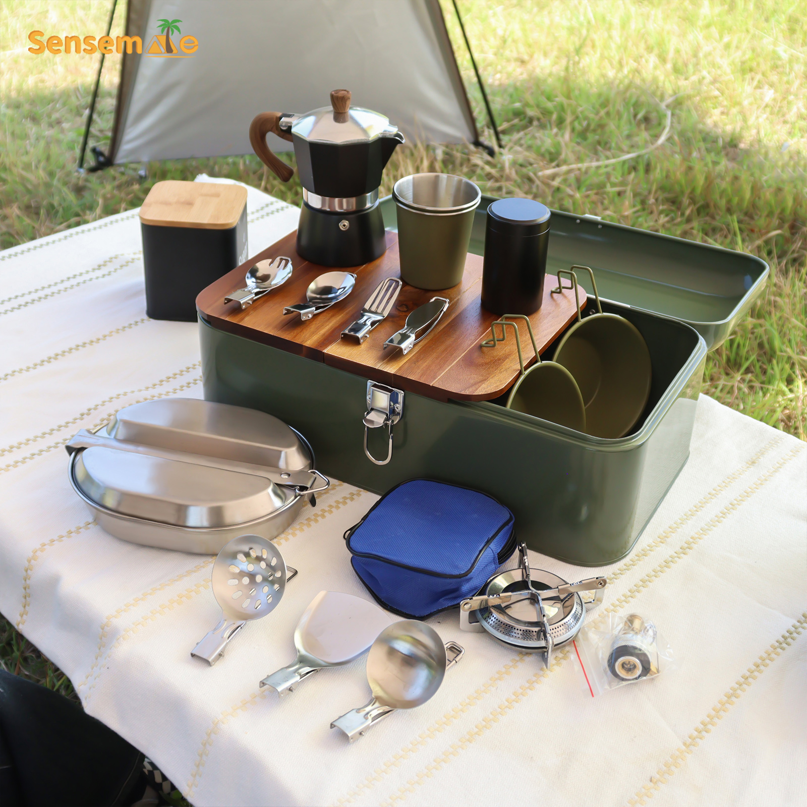 Coffee Equipment Gift Set - Glamping Camping Kookgereiset Buitenkeuken Box Draagbare